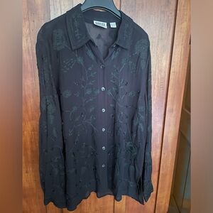 Chicos Black Embellished Shirt Size 1 (M)